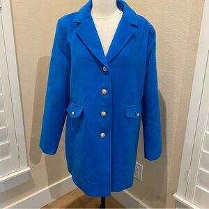 Boston Proper Vibrant Blue Pea Coat with Gold Buttons